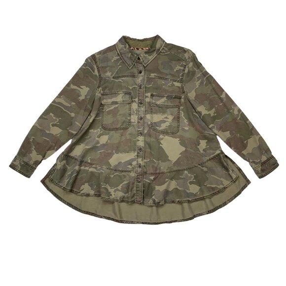 Anthropologie Montana Camo Buttondown Blouse 4P Petite Green Long Sleeve Fall - Picture 12 of 12